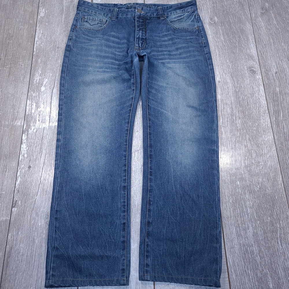 Parasuco Jeans Men 36x30 Blue Denim Straight Leg Embroidered Pockets